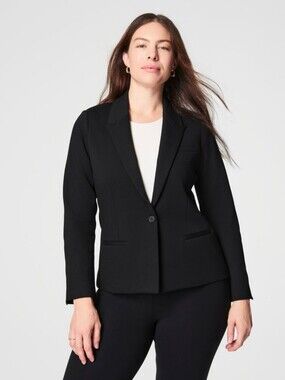 Spanx Black Ponte Blazer Size S Stretch Button Front Collared Office Minimalist